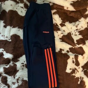 Adidas Kids Dark Blue Joggers with Bright Orange Stripes